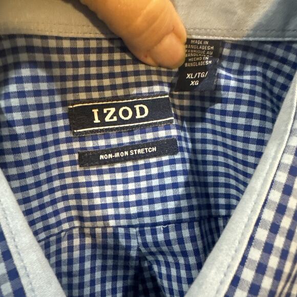 Izod XL Causal Light / Dark Blue Button Up Long Sleeve Shirt - Picture 6 of 8